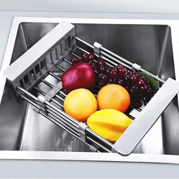 1698767704QFtgEscurridor-ajustable-de-acero-inoxidable-para-frutas-y-verduras-cesta-para-el-fregadero-de-la-cocina Escurridor Plegable Lava Platos Frutas