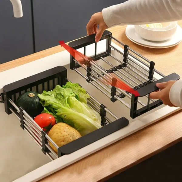 1698767704rHifEscurridor-ajustable-de-acero-inoxidable-para-frutas-y-verduras-cesta-para-el-fregadero-de-la-cocina Escurridor Plegable Lava Platos Frutas
